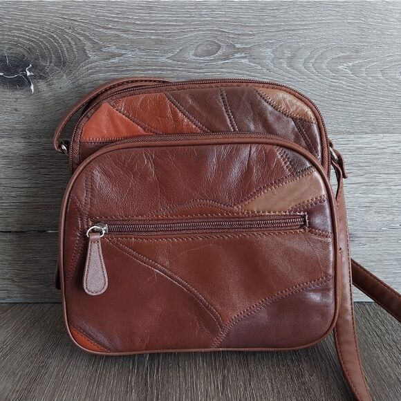 Multi Shades of Brown Patchwork Crossbody Bag Messenger Bag - Picture 1 of 10